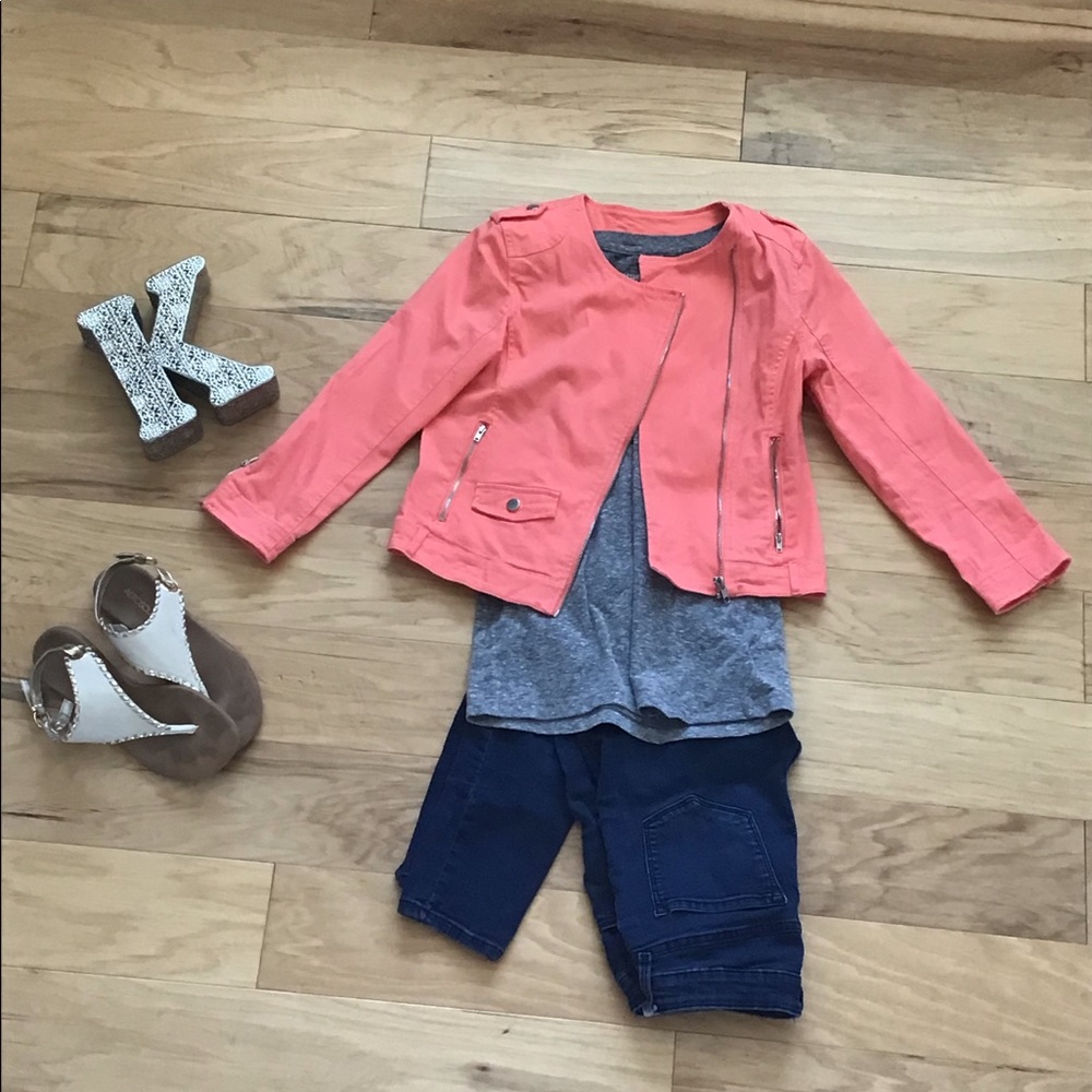 Love Culture coral asymmetrical jean jacket